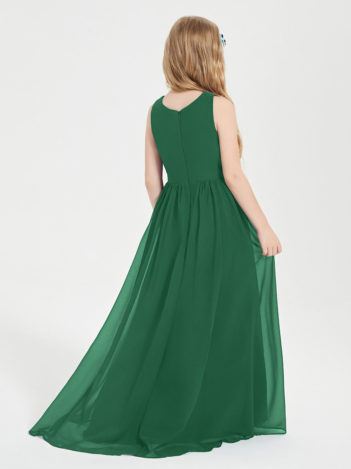 Asymmetrical Junior Bridesmaid Dresses with Scoop Neckline Dark Green